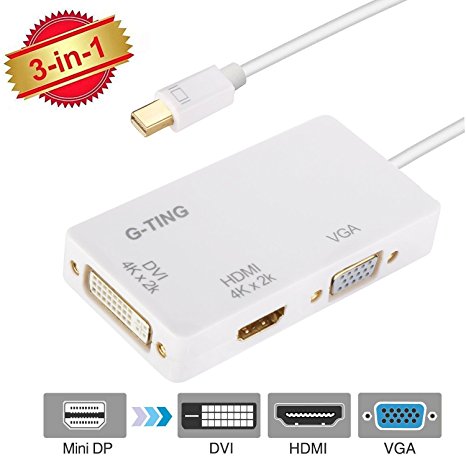 Mini DisplayPort(Thunderbolt) to HDMI VGA DVI Adapter, G-TING Mini DP Display Port Hub Converter Splitter Kit Support 4K HDMI for Apple MacBook Laptop TV PC Projector Google Chromebook Pixel