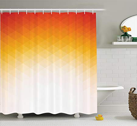 Ambesonne Geometric Decor Shower Curtain, Ombre Geometric Triangle Shape by Digital Gradient Modern Print Retro Decor, Fabric Bathroom with Hooks, 84 Inches Extra Long, Orange Yellow and Cream