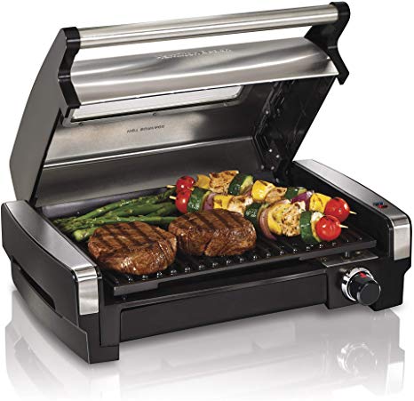 Hamilton Beach 25361 Electric Indoor Searing Grill with Removable Easy-to-Clean Nonstick Plate, Viewing Window, Stainless Steel (Renewed)