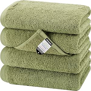 SEMAXE Bathroom Hand Towel, 100% Cotton Towels with Hanging Loops, Hotel Spa Quality Highly Absorbent Towel Set of 4, 27" L x 16" W, Green Hand Towel, Gift Box Packaging