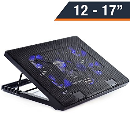 Otimo Laptop Cooling Pad for 12 - 17 inch Laptop -- 5 Ultra Quiet Fans -- USB Powered w/2 Ports -- Adjustable Angled Stand