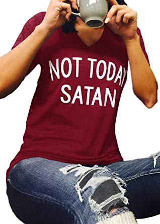 Summer Women's Short Sleeve NOT Today Satan Letter T Shirt Loose Tops