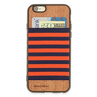 jimmyCASE iPhone 6/6S Ultra Slim Protective Credit Card Wallet Case, Orange and Navy Blue Stripe