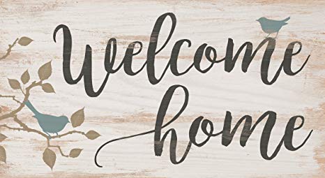 P. GRAHAM DUNN Welcome Home Birds Whitewash 5.5 x 10 Solid Wood Plank Wall Plaque Sign