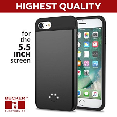 New iPhone 6 / 6s / 7 plus Battery Case, BECKER ™ Ultra Slim Extended Battery Case for iPhone 6 / 6s / 7 Plus (5.5 inch) with 3700 mAh Capacity / 135% Extra Battery (Black)