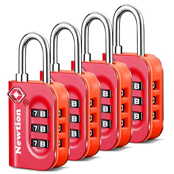 Newtion TSA Approved Luggage Lock 4Pack,Travel Lock with Double Color Alloy Body,TSA Combination Lock for Luggage (Red 4Pack)