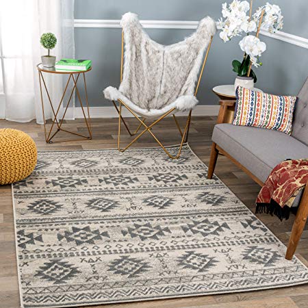 Rugshop Newbury Collection Bohemian Tribal Area Rug 5' x 7' Cream