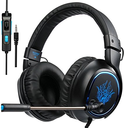 [GW Sades R5 Gaming Headset ] 3.5mm Wired Over Ear Bass Stereo Gaming Headphones with Mic & Noise Cancelling & Volume Control for New Xbox One / PC / Mac/ PS4/ Table/ Phone (Black&Blue)