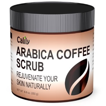 Calily Premium 100% Natural Arabica Coffee Scrub 8.8 Oz. - Achieve Smooth and Firm Skin - Deep Hydrating, Exfoliating and Cleansing - Helps Against Wrinkles, Cellulite, Stretch Marks, etc.