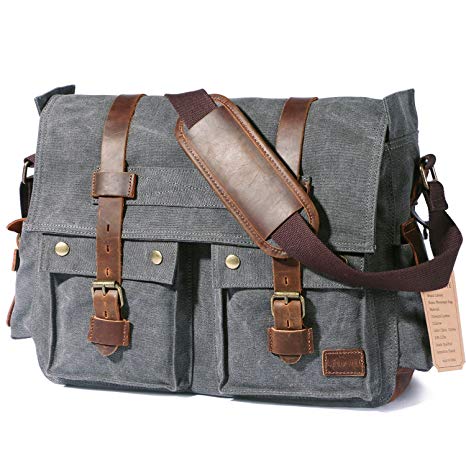 Lifewit 15.6"-17.3" Men's Messenger Bag Vintage Canvas Leather Military Shoulder Laptop Bags