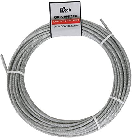 Koch A41134 7 x 7 Pre-cut Vinyl Coated Galvanized Wire Rope Cable 1/8-3/16-Inches by 50-Feet, Coil, Clear