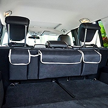 Backseat Car Trunk Organizer, Lumsing 2 in 1 Trunk Organizer with 4 Pocket Car Storage bag Back Seat Organizer for kids, Multipurpose Cargo Accessories SUV & Car Organizer