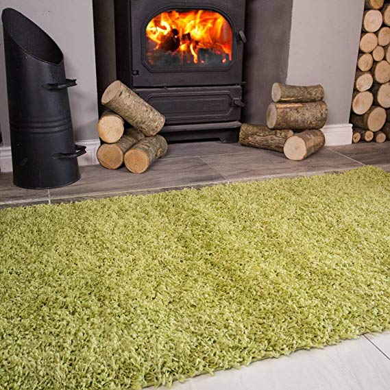 The Rug House Ontario Moss Green Fireside Fireplace Mantelpiece Hearth Shaggy Shag Fluffy Living Room Area Rug