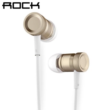 ROCK® [Mula] Premium Metal Housing Tangle-Free Durable Braided Cable Low Distortion Noise Isolating Heavy Bass Wired Stereo In-Ear Earbuds Headphones Headset with Mic Microphone with 3.5mm Jack - Gold