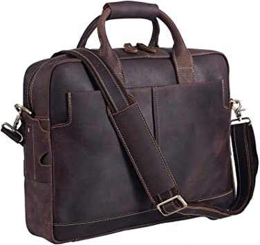 Texbo Genuine Full Grain Leather Men's 16 Inch Laptop Briefcase Messenger Bag Tote Satchel Bag with YKK Metal Zippers (Update Version)