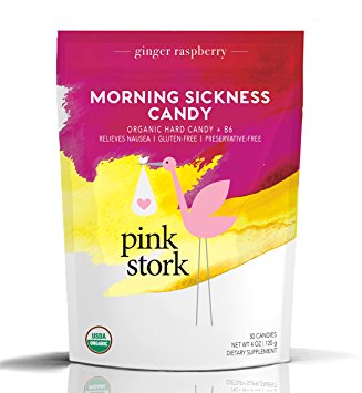 Pink Stork Morning Sickness Candy: Ginger Raspberry Flavor, -USDA Organic Hard Candy   Vitamin B6, -Relieves Nausea, -Gluten-Free, Non-GMO and Preservative Free, -30 Individually Wrapped Candies