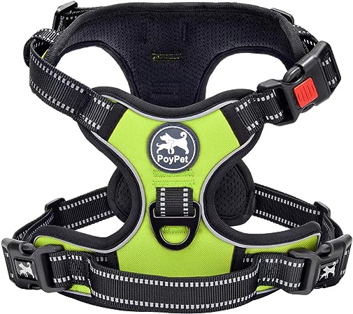 PoyPet Dog Harness No Pull, Reflective Adjustable No Choke Pet Vest with Front & Back Clips, Soft Padded and Control Training Handle for Large Dogs (Green, XL)