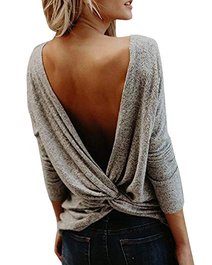 BONESUN Women's Knitted Sweaters Long Sleeve Sexy V-Neck Cross Pullover Sweaters