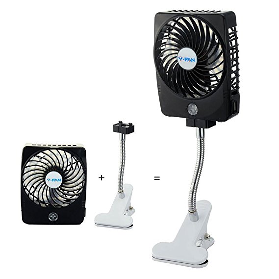 Niceshop Mini Handheld Square Electrical Portable Rechargeable Fan 3 Speeds Desktop Clip-on Fan Summer Cooler Personal Fan Power Bank Fan LED Lights with Clip Base Battery and USB Cable (Black 2)