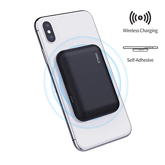 iWALK Qi Wireless Portable Charger Power Bank 3000mah by Sticking to Phone, Compatible with iPhone Xs, XR, X, 8, 8 Plus, Samsung Galaxy S10, S10 , S9, S9 , S8, S8 , Note 9, Nexus, HTC and More, Black