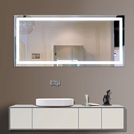 DECORAPORT 60 Inch 28 Inch Horizontal LED Wall Mounted Lighted Vanity Bathroom Silvered Mirror with Touch Button (A-CK010-C)