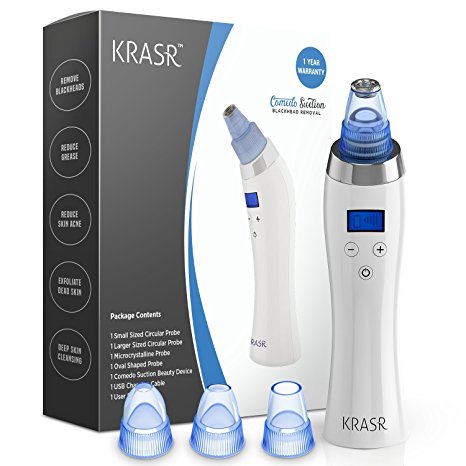[2018 UPGRADED] The Original Comedo Suction Microdermabrasion Machine Blackhead Removal Rechargeable Skin Peeling Machine By Krasr Comedone Extractor Set - Exclusive