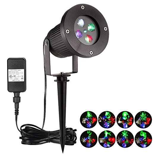 B-right Christmas LED Landscape Projector Light, 10 Images Moving, 16.4ft Power Cable, IP65 Waterproof for Patio, Lawn, Garden, Holiday and Christmas Decorations