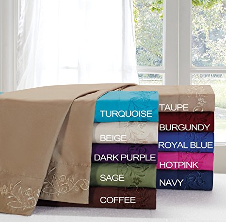 Fancy Collection Super Soft 4 Pc Sheet Set Embroidery Wrinkle Free High Quality Bed Cover (King, Brown)
