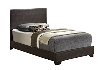 Cappuccino - Twin Size - Modern Headboard Leather Look Upholstered Platform Bed