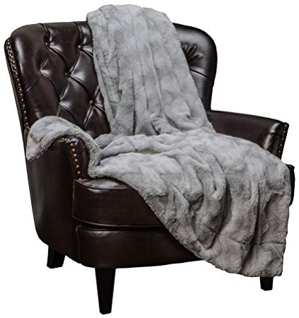 Chanasya Fur Throw Blanket for Bed Couch Chair Daybed - Soft Wave Embossed Pattern - Warm Elegant Cozy Fuzzy Fluffy Faux Fur Plush Suitable for Fall Winter Summer Spring (50" x 65") - Grey Blanket