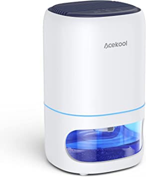 Acekool Small Dehumidifiers for Home w/Air Purifying Function, 1000ml Water Tank/35oz for 260 sq ft with 7 Colorful LED Lights, Quiet Compact Dehumidifiers for Bathroom Basements RV Closet, White