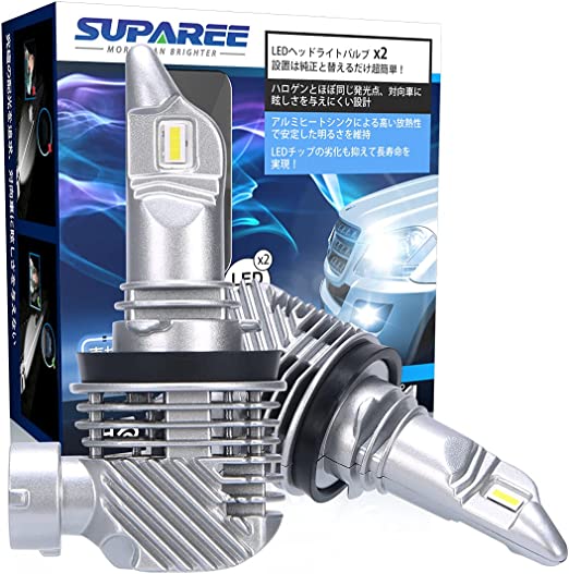 SUPAREE H8 H11 led ヘッドライト 新車検対応 12000LM 40W 12V/24V車対応(ハイブリッド車・EV車対応) ホワイト 6500K ファンレス 爆光 フォグランプ 2個入