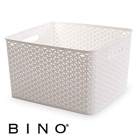 BINO T-Weave Woven Plastic Storage Basket, Large (White)