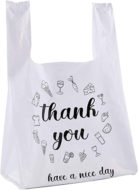 Foraineam 500 Ct Plastic Bags Thank You Reusable Grocery Bag - 13 x 7 x 21 inch, 15 mic, 0.6 mil T-shirts Carryout Shopping Bags