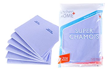 Super Chamois - Extra Large 20" X 27" Super Absorbent Cleaning Cloth - 6 Pack Blue - Holds 20x It's Weight In Liquid