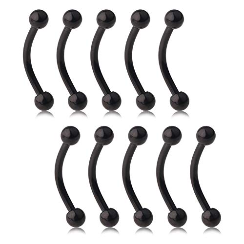 Ruifan Lot of 10 Eyebrow Piercing Jewelry Curved Barbell with Ball Kit Eyebrow Tragus Lip Ring 16g 6mm 8mm 10mm 12mm