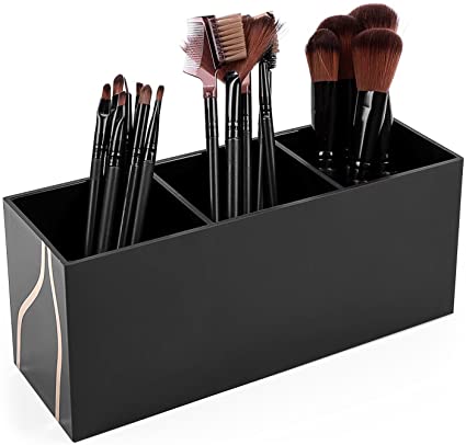 Vencer Makeup Brush Holder Organizer | 3 Slot Acrylic Cosmetics Brushes Storage Solution