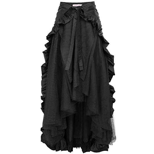 Ladie's Gothic Steampunk Clothing Skirt Lace Up Retro Victorian Punk Cincher Vintage Long Ruffle Skirt
