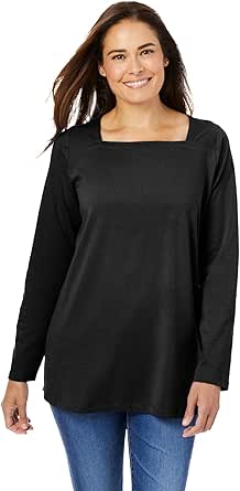 Woman Within Women's Plus Size Perfect Long-Sleeve Square-Neck Tee