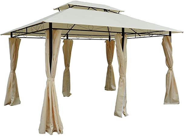 Outsunny 10' x 13' 2-Tier Steel Outdoor Garden Gazebo with Vented Soft Top Canopy and Removable Curtains, Cream White