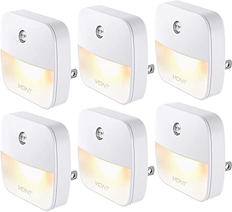 Vont 'Aura' LED Night Light (Plug-in) Super Smart Dusk to Dawn Sensor, Auto Night Lights Suitable for Bedroom, Bathroom, Toilet,Stairs,Kitchen,Hallway, Kids,Adults,Compact Nightlight (6 Pack)