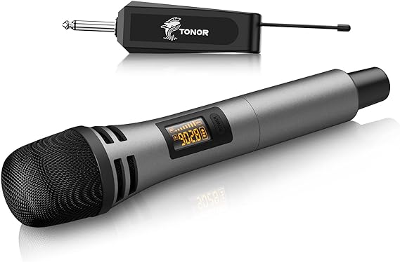 Wireless Microphones, TONOR UHF Handheld Cordless Dynamic Mic with Rechargeable Receiver, Microfonos Inalambricos for Karaoke, Singing, Party, Wedding, DJ, Speech, Church 200ft TW310 Grey