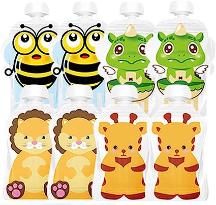 Beito Reusable Baby Food Pouches Squeeze Toddler Baby Food Storage Refillable Bag 8PCS Random Color.