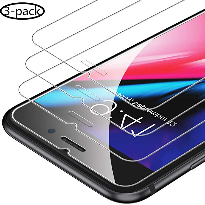 Screen Protector Compatible with Apple iPhone 8 Plus and iPhone 7 Plus, 5.5-Inch, Case Friendly, Tempered Glass Film, 3-Pack
