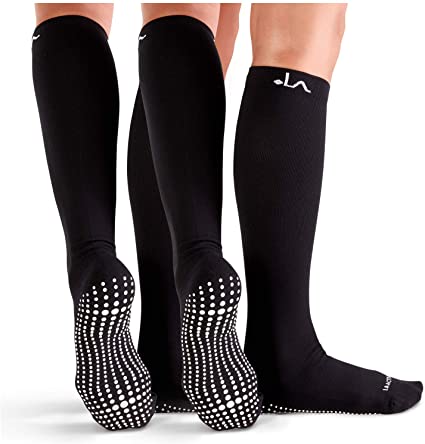 LA Active Non-Slip Compression Socks - 15-20mmHg - Knee-High Anti Skid Stockings for Women & Men
