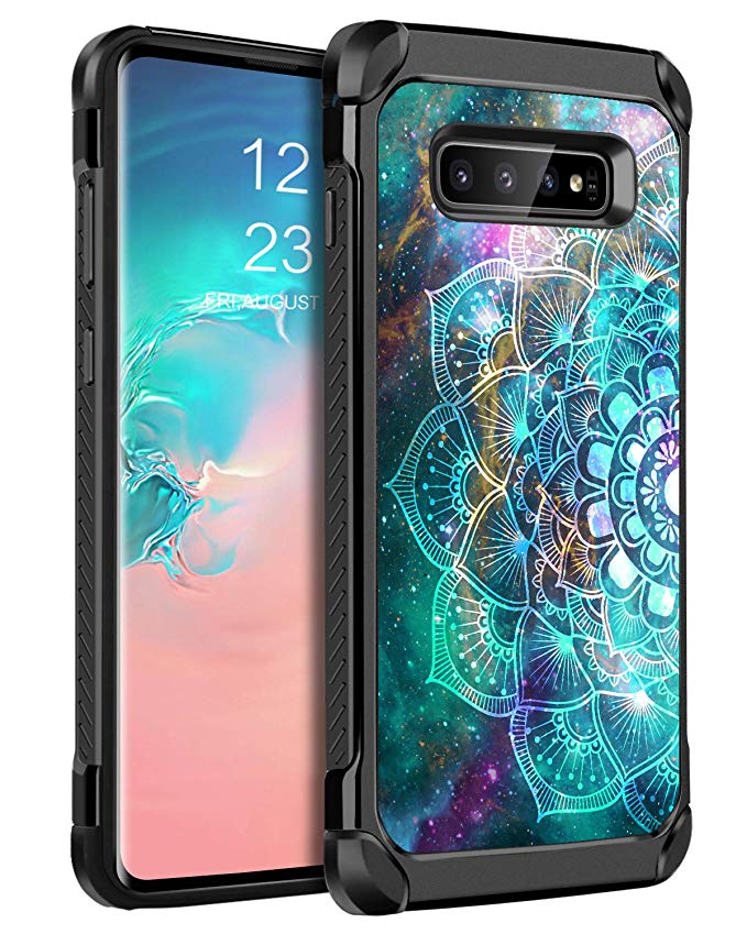 BENTOBEN Case Compatible Galaxy S10 Plus, Slim Shockproof 2 in 1 Hard PC Soft Bumper Dual Layer Hybrid Luminous Noctilucent Protective Cover for Samsung Galaxy S10 Plus 6.4" Case, Mandala in Galaxy