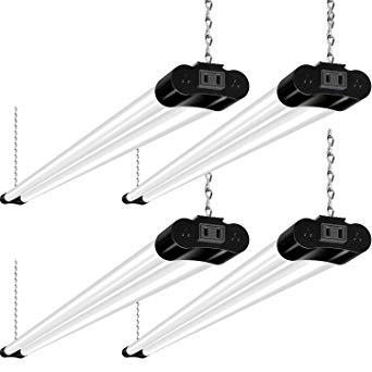 Hykolity Linkable LED Shop Light for Garage, 4FT 36W Utility Light Fixture for Workshop Basement, 5000K Daylight LED Workbench Light with Plug[250W Equivalent] Hanging or Surface Mount, Black-4 Pack