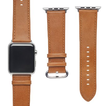 Apple Watch BandsFullmosaTMGenuine Leather Strap Wristband With Free Adapters for Apple Watch Sport iWatch Replacement Band with Metal Clasp in Edition 38mm Brown