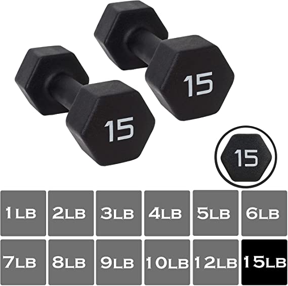 BLACK Neoprene Dumbbell (Sold in pairs) Non-Slip, Hex Shape, Free weights set for Muscle Toning, Strength Building, Weight Loss - Perfect for Home Use and Small Personal Training Studio