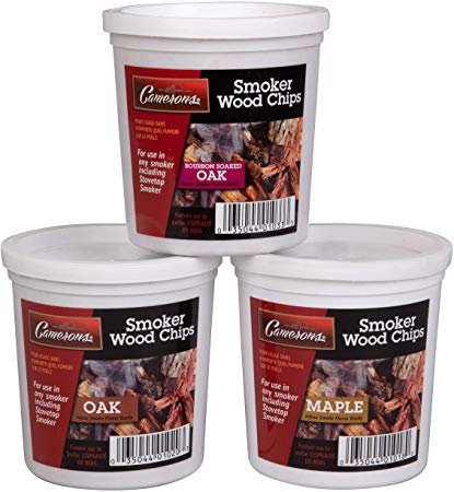 Camerons Products Wood Smoking Chips - Bourbon, Oak, and Maple Wood Chips for Smokers - Set of 3 Resealable Pints